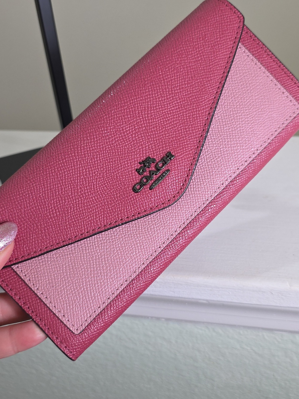 COACH 57536 PINK CROSSGRAIN LEATHER COLORBLOCK SOFT WALLET VGUC - Picture 5 of 16